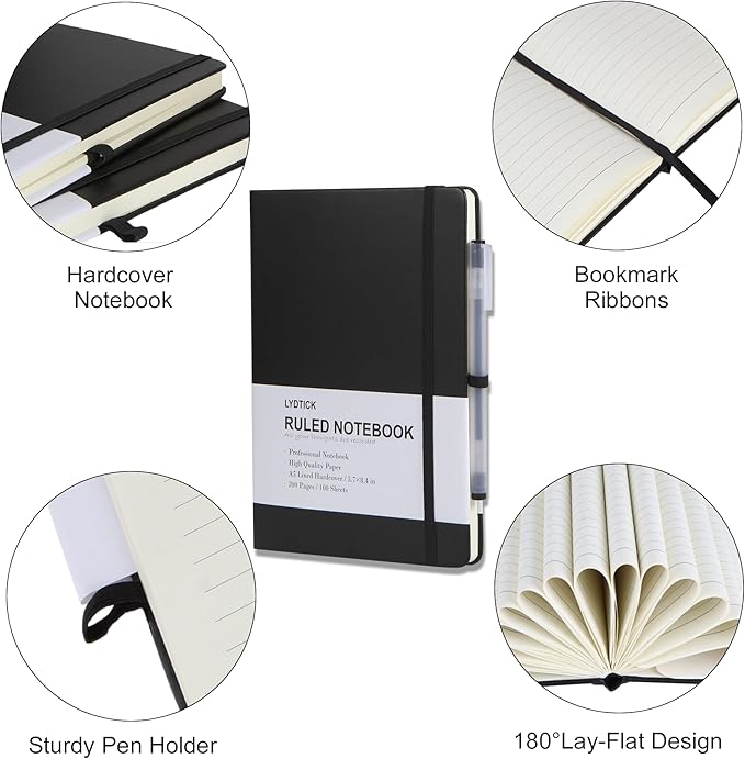 20 Pack Journals for Writing College Ruled Notebooks Journal in Bulk, Hardcover Notebooks (200Pages) for Note Talking, Lined Bullet Journals for Home School Office, 5.7"x8.4", Black