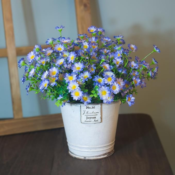 Artificial Plants & Flowers for Outdoors Fade Resistant Purple Silk Flower Look Real Fake Plant Outdoor Faux Outside for Planter Front Porch Decor (8 Bundles Purple)