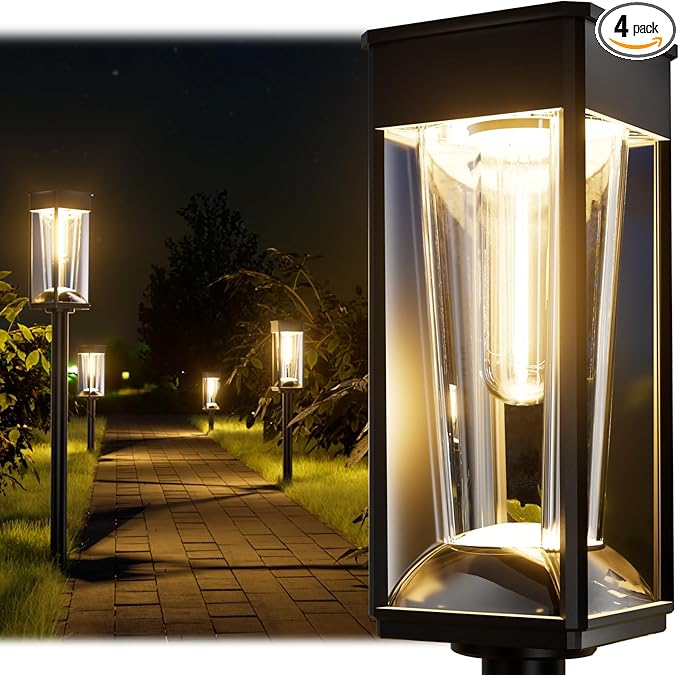 Solar Lights Outdoor Pathway, 4 Pack 2-in-1 Warm&Cool, Bright Solar Path Lights Waterproof IP65, Solar Outside Light Auto On/Off, Long Lasting Light for Yard, Patio, Garden, Landscape Decor