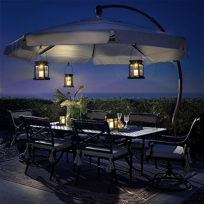 GIGALUMI 8 Pack Solar Hanging Lantern Outdoor, Candle Effect Light with Stakes for Garden, Patio, Lawn, Deck, Umbrella, Tent, Tree, Yard, Driveway-Warm White