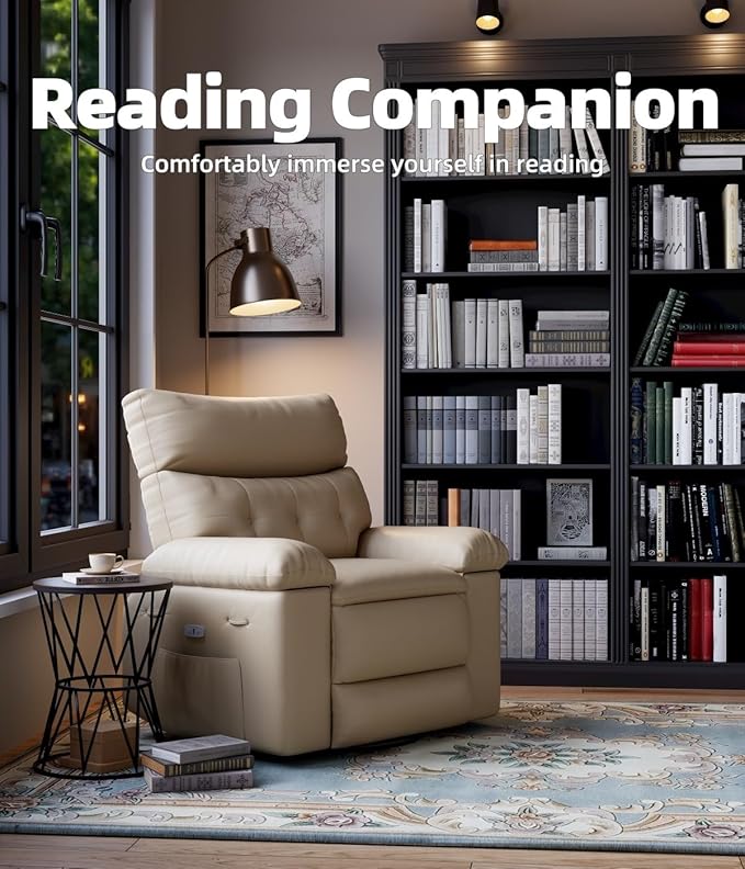 GarveeHome Oversized Recliner Chairs, Classic Manual Leather Recliner, Home Theater Seating with Lumbar & Arms Support for Living Room, Bedroom and Nursery - Beige