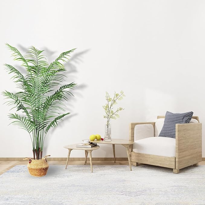 6ft Tall Artificial Areca Palm Trees – Set of 2 | 19-Trunk Real Touch Fake Palm with Natural Moss & Pot | Lifelike Faux Plants for Home, Office, or Patio Indoor/Outdoor Decor