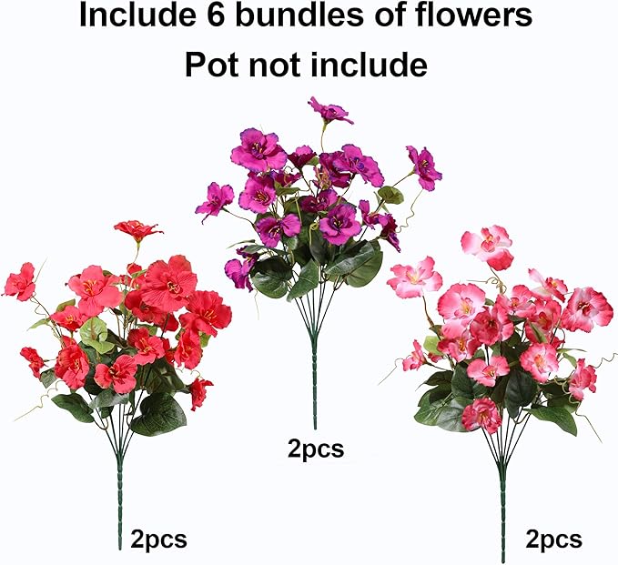 Hibiscus Artificial Flowers Plants for Outdoors Summer Decoration, 6 Bundles Fake Silk Hibiscus Bouquet Realistic UV Resistant Tropical Flowers Artificial for Outside Planter Front Door Porch Patio