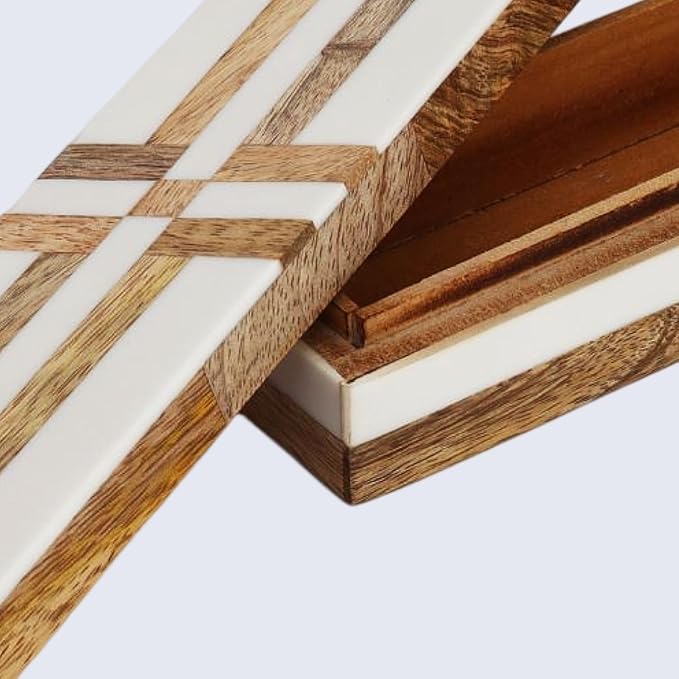 Handicrafts Home Handmade Decorative Storage Box with Lid-Jewelry Organizer, Keepsake Holder, Gift Box or Decor Accent Patisserie Delight Made with Resin Inlay & Wood cajas organizadoras-10X2.5X1.5 In