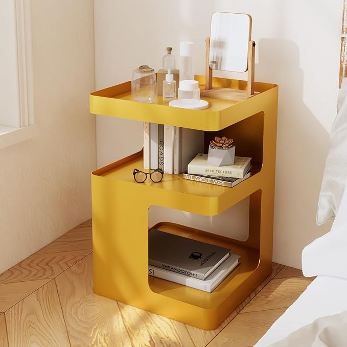 Modern Side Table,Small end Tables for Small Spaces,Gold nightstand,Metal Bedside Tables,Accent Side Table with Storage for Bedroom,Living Room.No Assembly Required