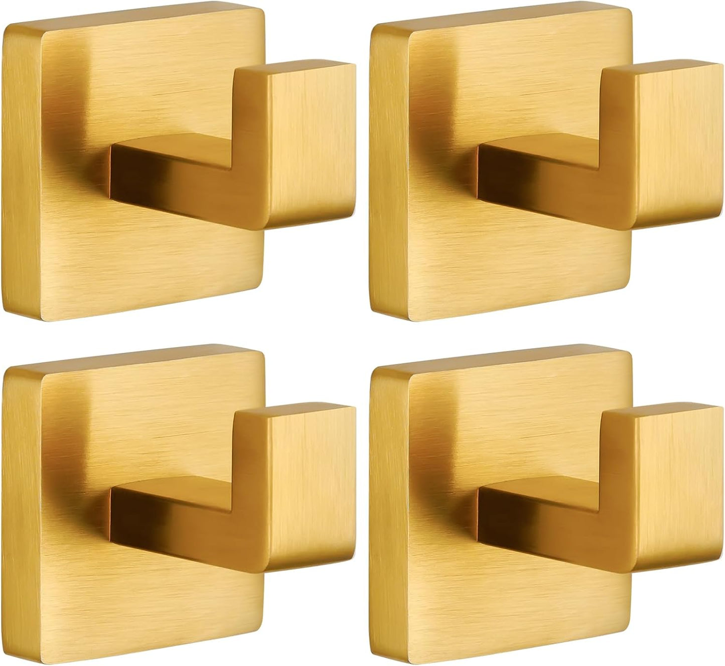 Towel Hooks for Bathrooms Robe Hook Coat Hook 4 Pack Brushed Gold Stainless Steel Heavy Duty Wall Mounted Square Hooks for Bathroom Kitchen Bedroom