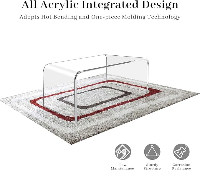 40inch Premium Clear Acrylic Rectangle Coffee Table for Living Room,Mid Century Transparent Waterfall Lowtea Table, Standard Table Size (40"x18"x16") Fit for 2-3 Seat Sofa (40"x18"x16")