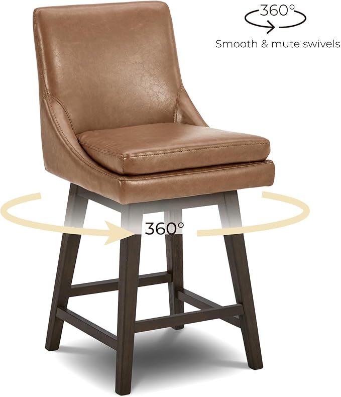 CHITA Counter Height Swivel Barstool, Upholstered Bar Stool, 26.8" H Seat Height, PU Leather in Retro Brown