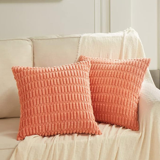 Fancy Homi 2 Packs Coral Decorative Throw Pillow Covers 20x20 Inch for Living Room Couch Bed Sofa, Soft Corduroy Square Cushion Case 50x50 cm, Rustic Modern Farmhouse Boho Home Decor