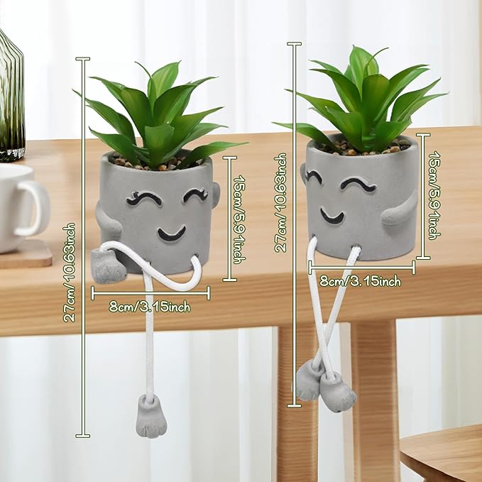 2PCS Fake Succulents, Artificial Plants Bathroom Decor, Mini Plants Shelf Decor, Small Desk Plant for Home Decor, Cute Faux Plants Office Decor, Fake Plants for Women Desk