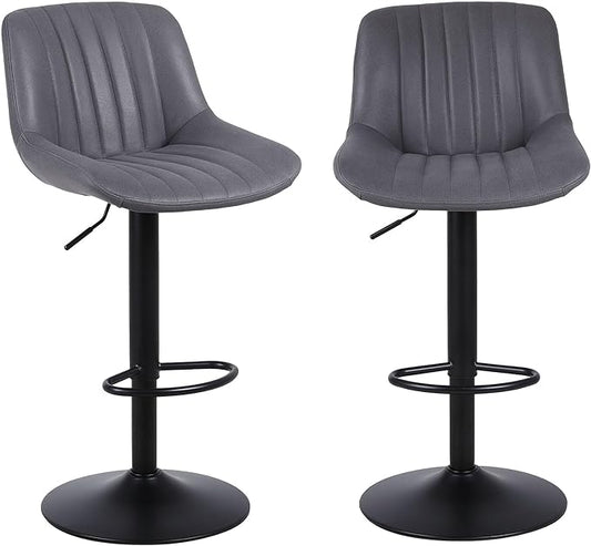 Bar Stools Set of 2, Swivel Counter Height Barstools with Back, Adjustable PU Leather Bar Chairs, Modern Armless Kitchen Island Stool, Dark Grey