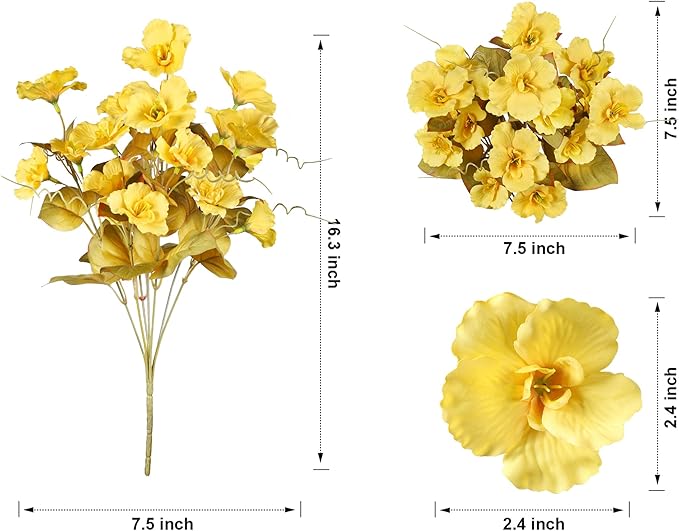 INSPRING Fake Fall Flowers Artificial Mums for Outdoors Autumn Decoration, Faux Silk Flowers Plants Realistic UV Resistant Tropical Flower Artificial for Outside Planter Patio (FYellow, 6 Bundles)