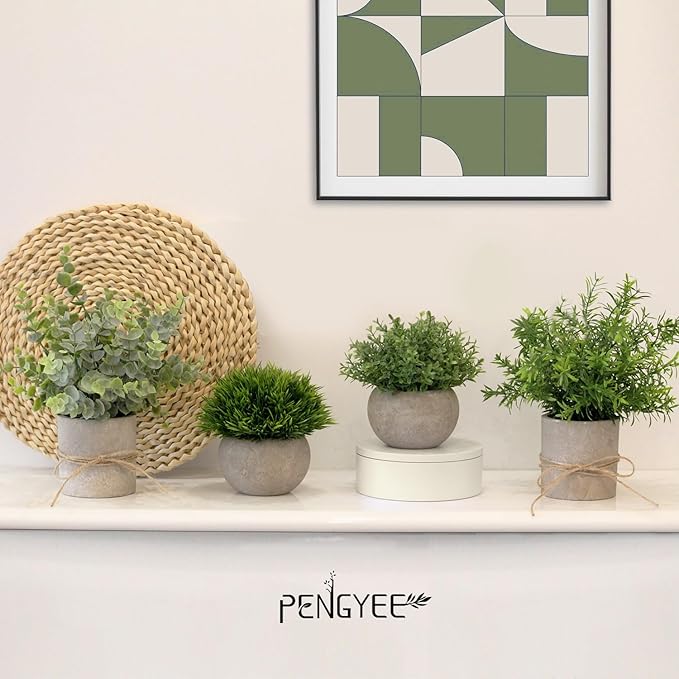 4Pack Small Fake Plants for Bathroom Decor, Artificial Plants Indoor, Faux Plants Indoor Eucalyptus Rosemary for Home Kitchen Farmhouse Office Room Decor