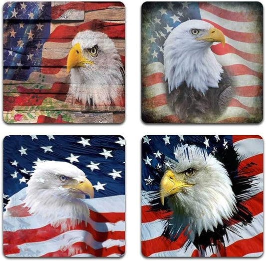 American Eagle Square Coaster Set - Made of Recycled Rubber - Set of 4