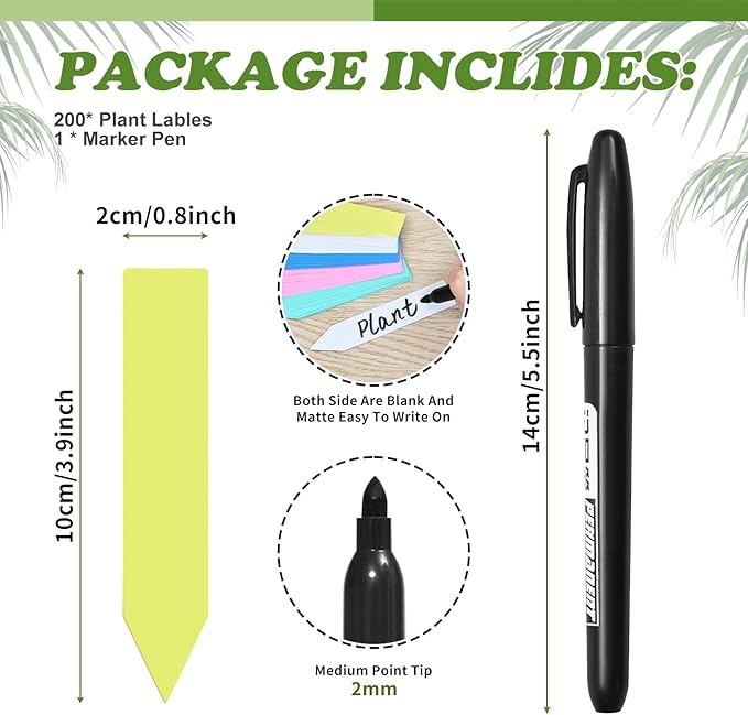 Plant Labels 200 Pcs Yuanling for Seeding Plastic Waterproof Plant Name Tags Garden Labels Marker Garden Pots Stakes for Outdoor Potted Plants Belt Permanent Marking Pen (Yellow)