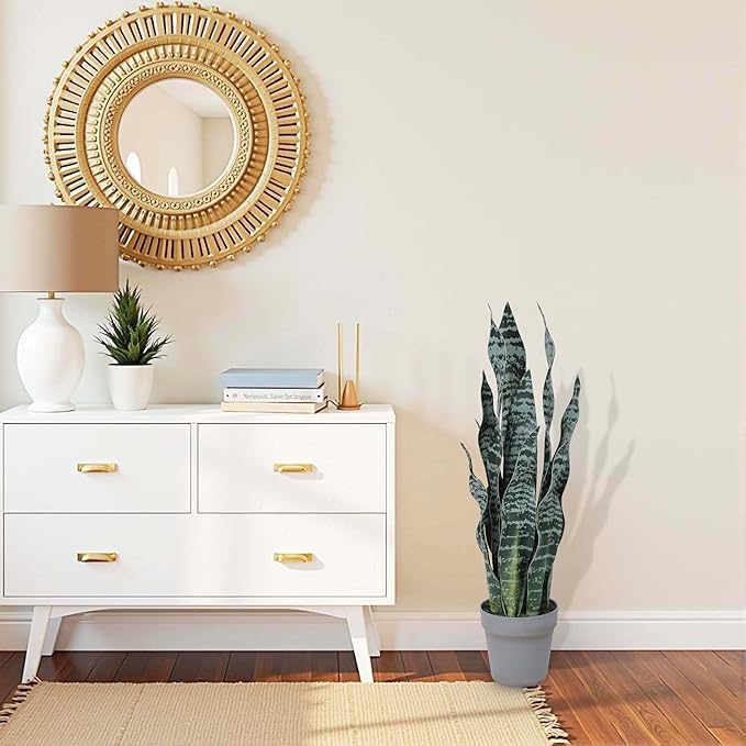 Artificial Snake Plant 25Inch Fake Sansevieria Faux Silk Potted Plant Artificial Mother in Law Tongue Plant for Indoor Outdoor Home Office Garden Decor Green