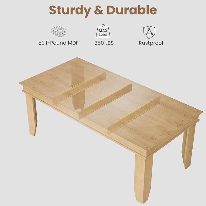 GarveeHome Farmhouse Dining Table for 6-8 People, 71" Long Natural Color Kitchen Tables with Wooden Sturdy Frame, 6 Ft Large Rectangular Dinner Table for Living Room, Kitchen, Dining Room