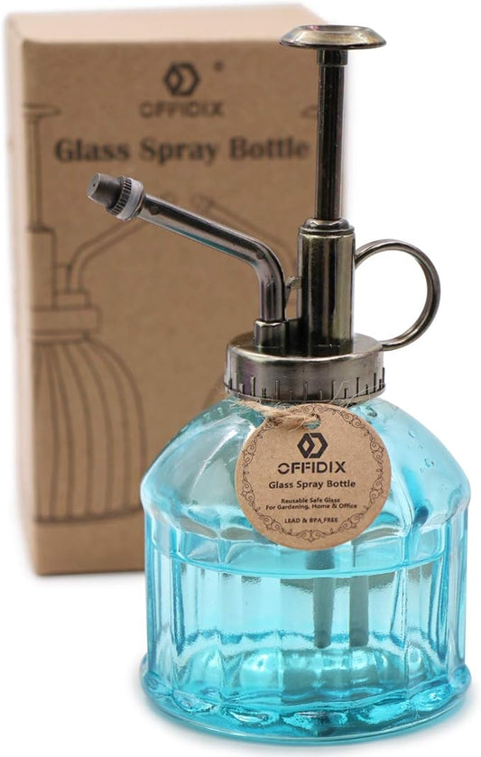 OFFIDIX Glass Spray Bottle,Flower Mister Watering Can Pot 6.3" Tall Spritzer Bronze Plastic Top Pump One Hand Watering Can Indoor Plant Mister Spray Bottle for Garden, Plants, Cleaning