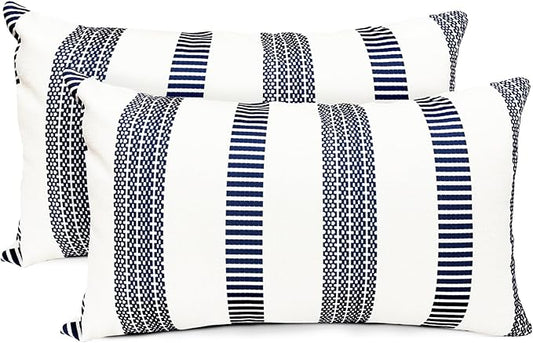 Decorative Throw Pillow Covers Set of 2 Blue Boho Striped Pillow Covers 12x20 Inch Throw Pillow Cover Linen Pillowcase Farmhouse Outdoor Pillow Covers for Couch Sofa Bed Living Room
