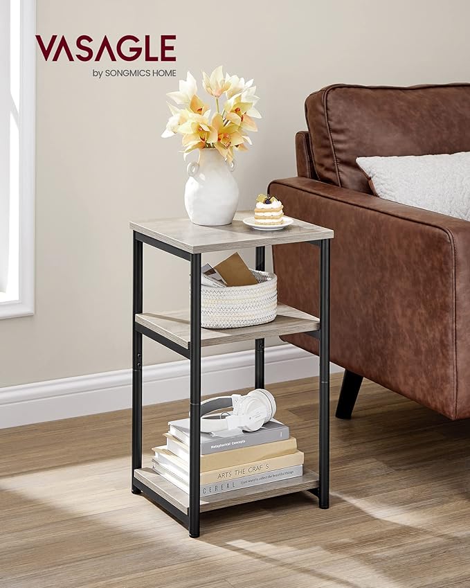 VASAGLE Side Table, Small End Table, Tall Nightstand for Living Room, Bedroom, Office, Bathroom, Greige and Classic Black ULET273B02
