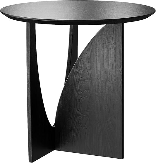 Round Side Table,Modern Aesthetic End Table with Oak Veneer,Wood Accent Table for Living Room, Bedroom (A, Black)