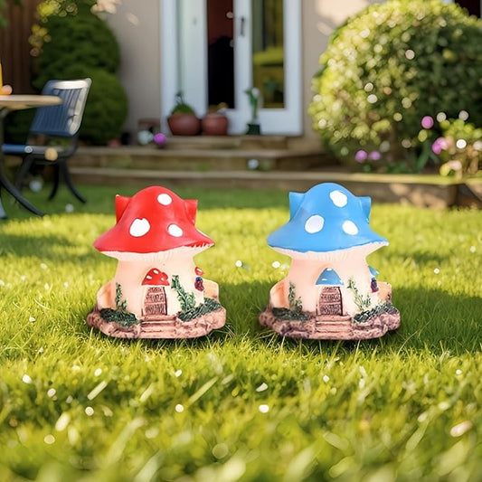 2PCS Mushroom House Decor - Resin Fairy Garden Accessories, Mini Fairy Garden Decor, Mushroom Figurines for DIY Fairy House Accessories.