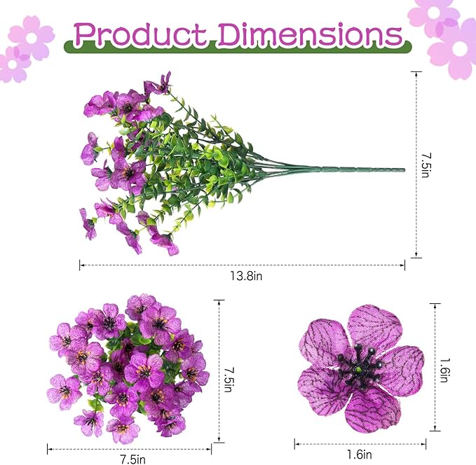 Artificial Flowers for Outdoors,Faux Flowers Daisy with Eucalyptus Leaves for Indoor Garden Home Decoration,UV Resistant Artificial Flower Fake Plants for Porch Patio, 12 Bundles (6 Multicolor)