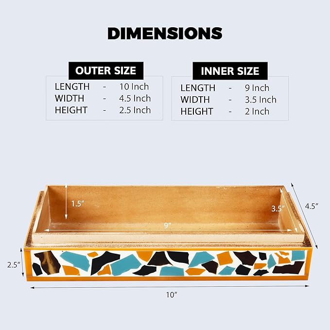 Handicrafts Home Handmade Mosaic Collection Decorative Jewelry Box Organizer – Keepsakes, Trinkets, and Home Decor – Antique Coffee Table Storage, Memory Box, Farmhouse Style Decor Gold, 10x4.5x2.5