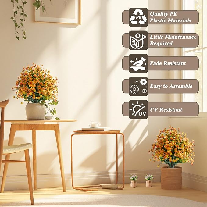 Artificial Allium Grass Stems with Orange-Red Flowers, Set of 2 Faux Allium Ornamental with Metal Spike, UV Resistant Realistic Faux Shrubs for Garden, Yard, Patio, Porch Outdoor Decor