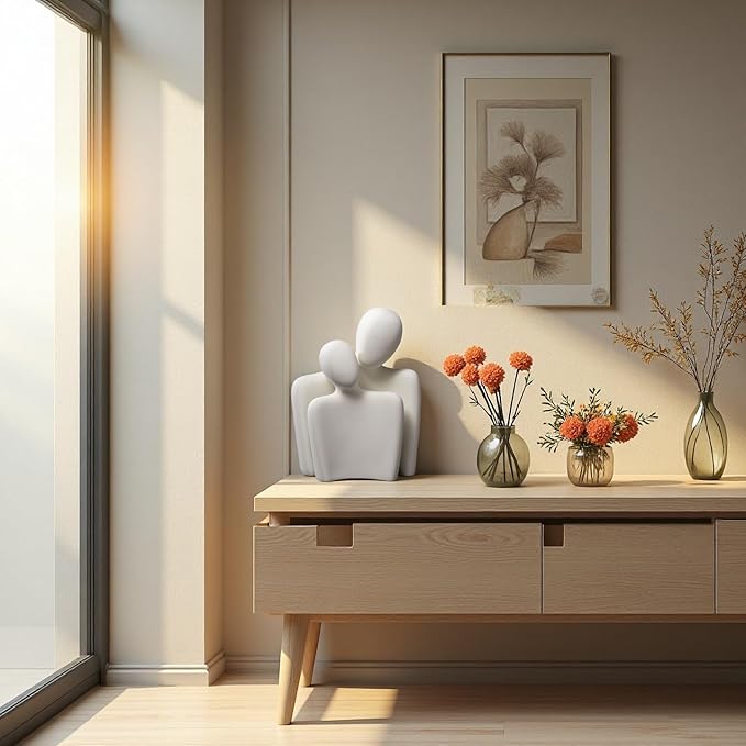 Ceramic Couple Statue Modern Shelf Decor Knick Knacks for Shelves, Valentine's Day Wedding Gifts, Home Decor for Living Room, Bedroom, Bookshelf & TV Stand (XL)