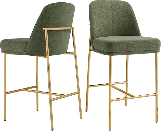 CHITA Counter Height Bar Stools Set of 2, FSC Certified Metal Barstools for Kitchen Island, 27" H Seat Height, Fabric, Green