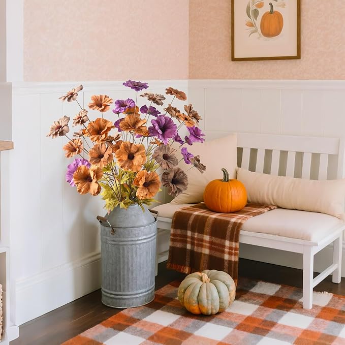 6PCS Artificial Fall Flowers Realistic Fake Flowers Bouquet Faux Autumn Flowers Arrangements for Centerpieces Table Decor Home Office Wedding Decorations