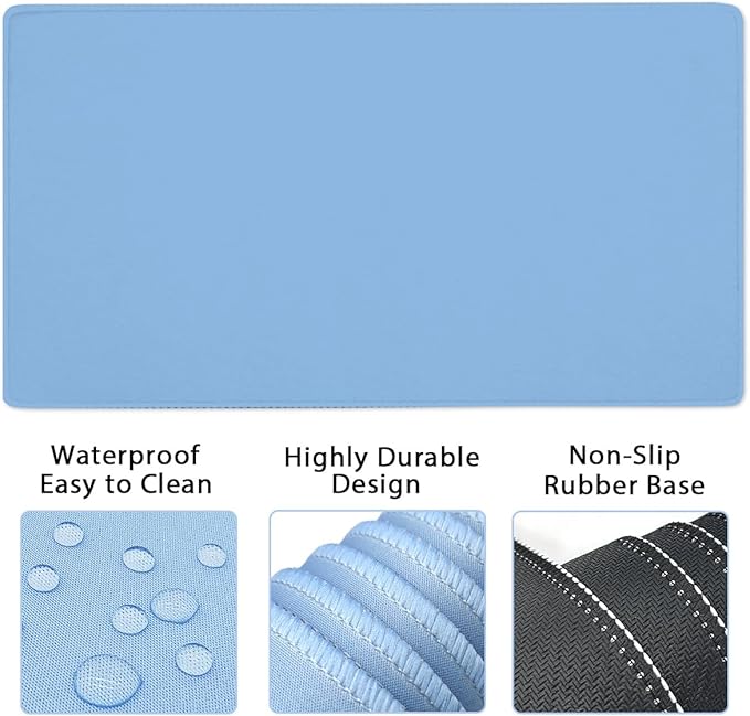 Large Keyboard Mouse Pad Set, Extended Mouse Pad+Keyboard Wrist Rest Support, Memory Foam Ergonomic Easy Typing, 4Pcs (35.4×15.14 in) Desk Pad Set for Home Office Study Game - Blue