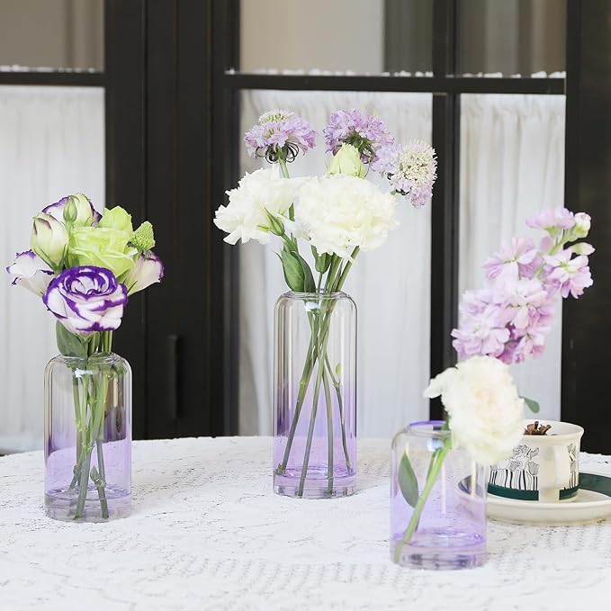 24Pcs Glass Bud Vases Set, Small Flower Vase for Centerpieces, Small Vases for Flowers, Decor Centerpiece for Bathroom, Decorative Vases for House Warming (Purple)