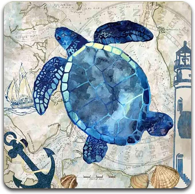 Watercolor Sea Turtle Square Coaster Set - Made of Recycled Rubber - Set of 4
