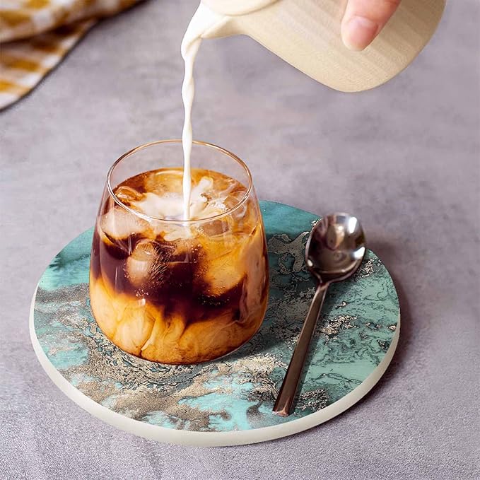 Natural Stone Rose Gold Marble Drink Coasters Modern Delicate Stone Liquid Ink Water Fluid Design Housewarming Presentss for New Home Present for Friends,2 Pcs,4 X 4 X 0.35 Inches