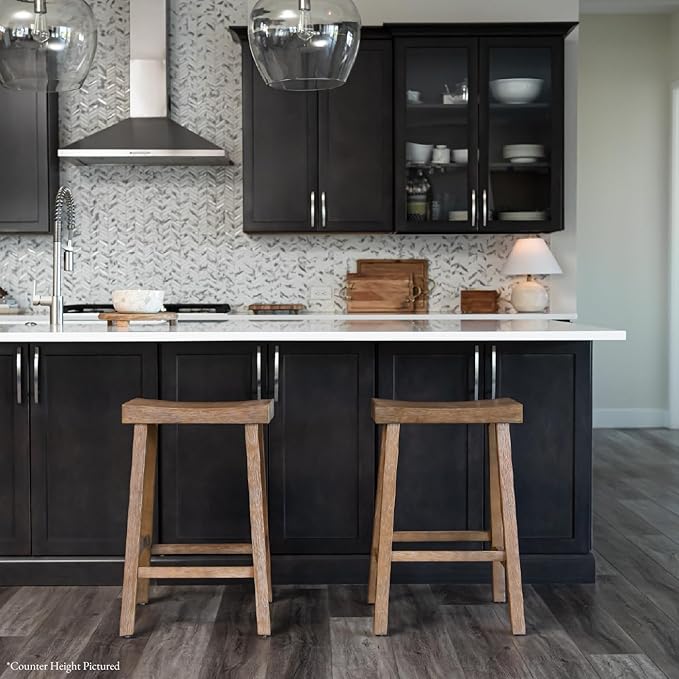 Maven Lane Kitchen Bar Stool, Modern Farmhouse Wood Stool, Kitchen Island Chairs, Pub Bar Height Stools for Kitchen, Wide Comfortable Seat Backless Bar Stools, Vincent 31", Antiqued Natural, Set of 4