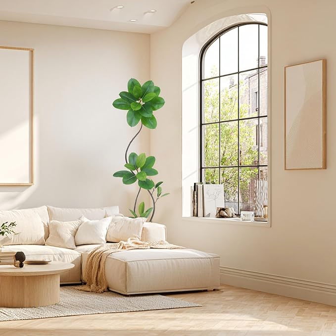 Artificial Rubber Tree Plant, 78 Inch Indoor Tree, Green with Round Planter, All Season Home Decor (Green,6.5ft)