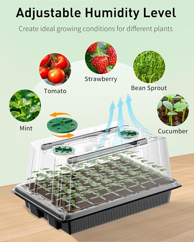 Pawfly Seed Starter Trays, 2 Pack 80 Cells Seed Starter Kit with Adjustable Grow Light Bars & 3.5" Humidity Domes, Seeding Tray with Lids, Reusable Plant Germination Trays for Seed Starting