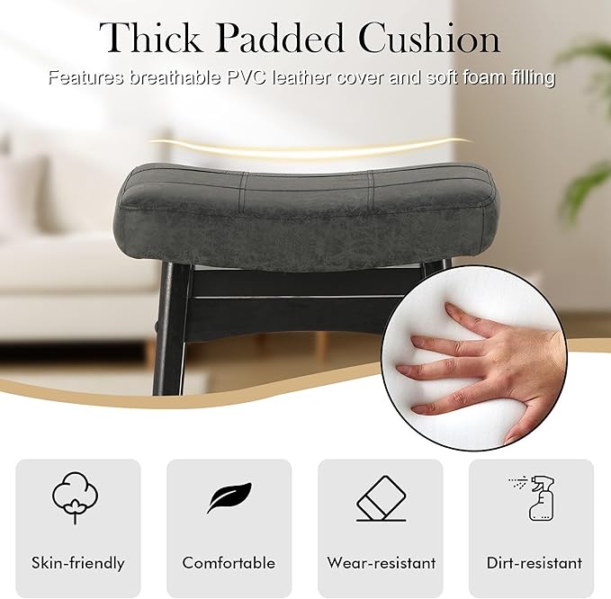 PHI VILLA Counter Height Bar Stools Set of 4 - Farmhouse Barstools with Upholstered Saddle Seat and Solid Wood Legs, Kitchen Counter Island Stools