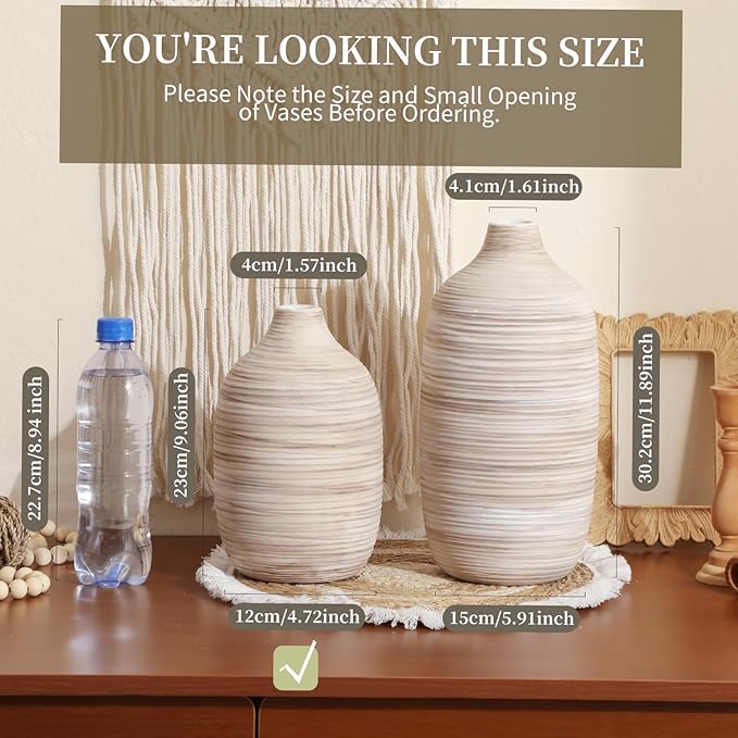 ALMA 9 Inch White Boho Vase for Modern Farmhouse|Ceramic Pampas Grass Vases|Decorative Rustic Vase for Home Decor, Modern Farmhouse, Coffee Table, Shelf, Mantel Decor