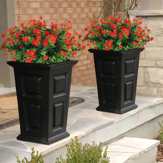 RECUTMS 12 Bundles Artificial Fake Flowers, Faux Outdoor Plastic Plants UV Resistant Shrubs Outside Indoor Decorations,UV Resistant Faux Plastic Plants Garden Porch Window Box (Orange Red)