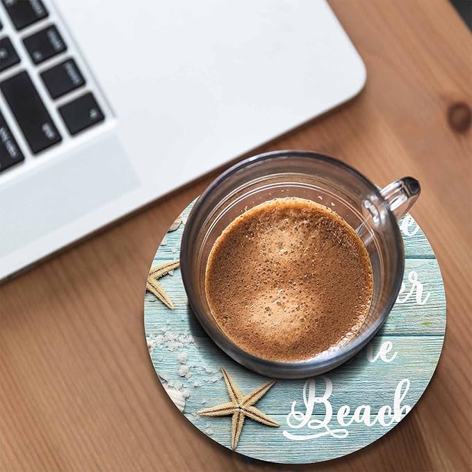 Life is Better at The Beach Drink Coaster for Tabletop Protection Summer Sand Sea Shells Starfishes Non-Slip Cups Place Mats Home Decor Diatomite Material for Men Women