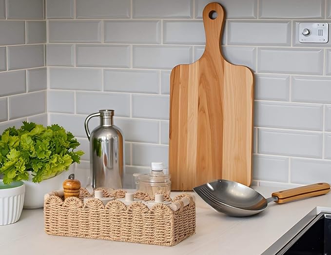 CubesLand Scalloped Decor Basket for Living Room, Home, Bathroom, 2SAME SIZE Paper Rope Basket, Toilet Storage Baskets for Over Toilet Storage Shelf, Cute Woven Basket Both Storage&Decor, Neutral