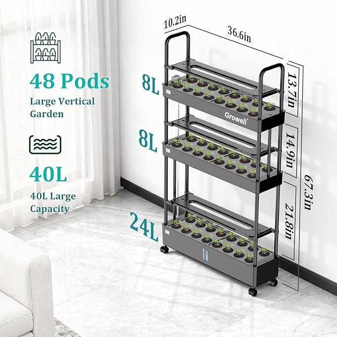 Large Basket Hydroponics Growing System Kit, 48 Pods Vertical Hydroponic Garden with 2 Grow Light Modes, Auto Circulating Water System, 40L Indoor Gardening System for Herb Vegetable Fruit