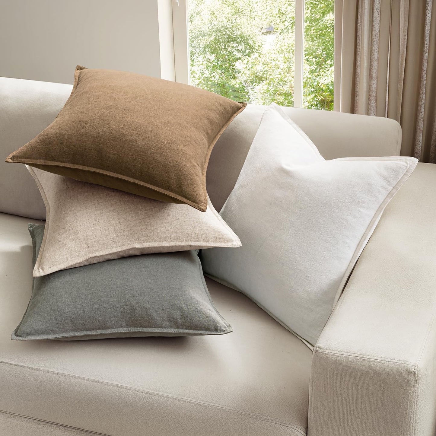 MIULEE Neutral Linen Pillow Covers Pack of 4 Decorative Natural Solid Throw Pillow Covers Soft Accent Boho Farmhouse Couch Pillowcases Modern Home Decors for Living Room Bed Sofa 12x20 Inch
