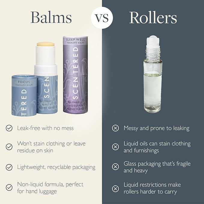 Scentered Aromatherapy Balm Stick Duo for Sleep & Focus - All Natural Sleep Balm with Lavender & Focus Aid with Rosemary - Essential Oil for Relaxation & Concentration - Aromatherapy Gifts for Women
