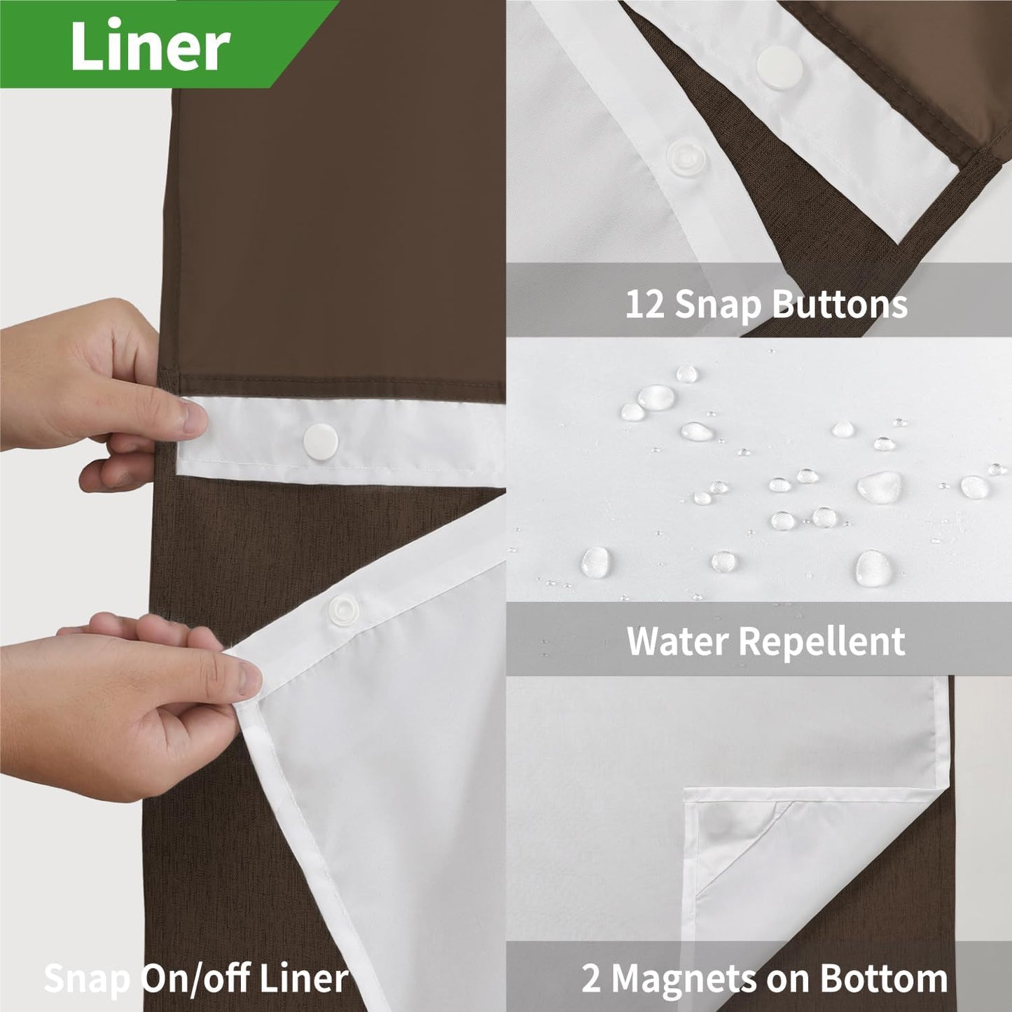 Long No Hooks Needed Linen Textured Shower Curtain with Snap-in Fabric Liner Set,Hotel Luxury Decor Shower Curtains for Bathroom,Waterproof & Washable,71Wx80H,Brown