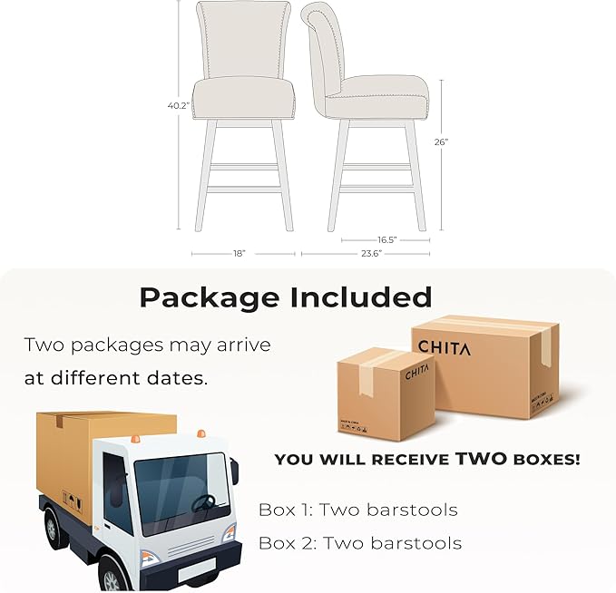 CHITA 26 Inch Counter Height Swivel Bar Stools Set of 4, FSC Certified Modern Upholstered Faux Leather Swivel Barstool Chair with Back, White