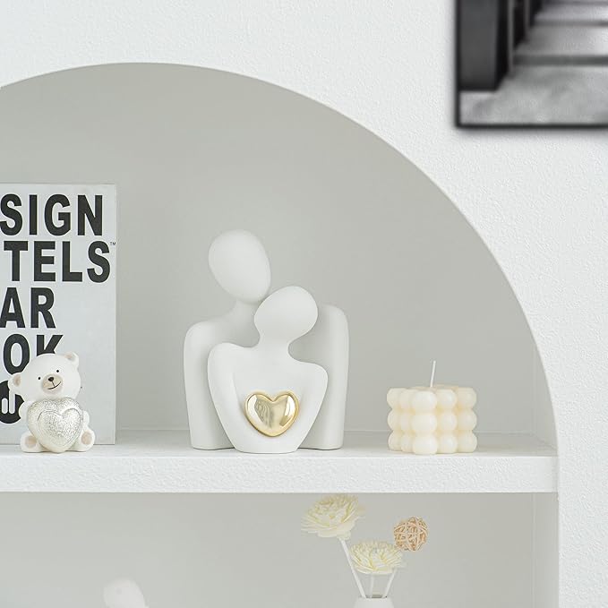 Ceramic Couple Statue - Modern Shelf Decor Knick Knacks for Shelves, Valentine's Day Wedding Gifts, Home Decor for Living Room, Bedroom, Bookshelf & TV Stand (L)